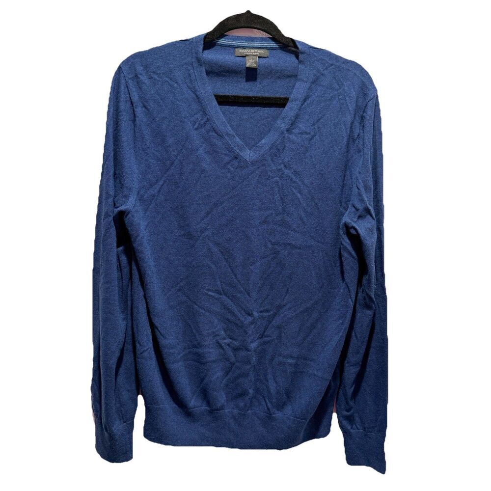 Banana Republic Mens Large Silk Cashmere Sweater Navy Blue Minimal Quiet Luxury